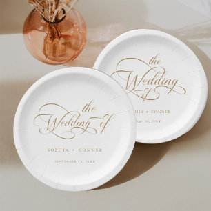 Assiettes En Carton Gold Romantic Classy Mariage de calligraphie