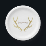 Assiettes En Carton Gold Rustic Antlers Glam Wedding Réception<br><div class="desc">Gold Rustic Antlers Glam Wedding Réception Party. Customisez avec tout texte. Des éléments correspondants sont disponibles.</div>