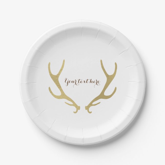Assiettes En Carton Gold Rustic Antlers Glam Wedding Réception (Devant)
