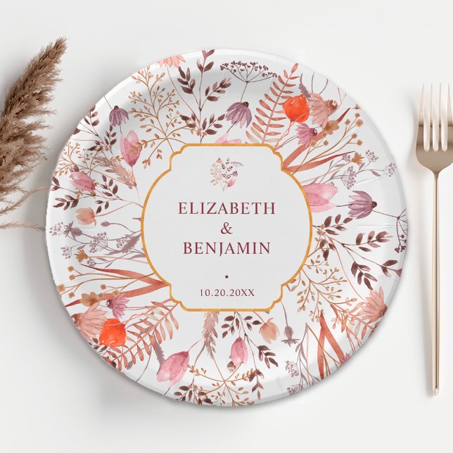 Assiettes En Carton Gold Rustic Boho Chic Fall Wildflowers Wedding (Créateur téléchargé)