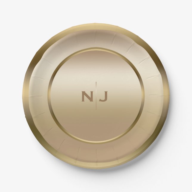 Assiettes En Carton Gold Shine Golden Shiny Modern Glam Party (Devant)