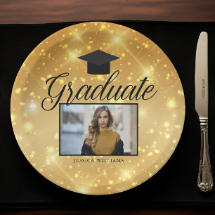 Assiettes En Carton Gold Sparkle Graduation Photo Chic Custom Party