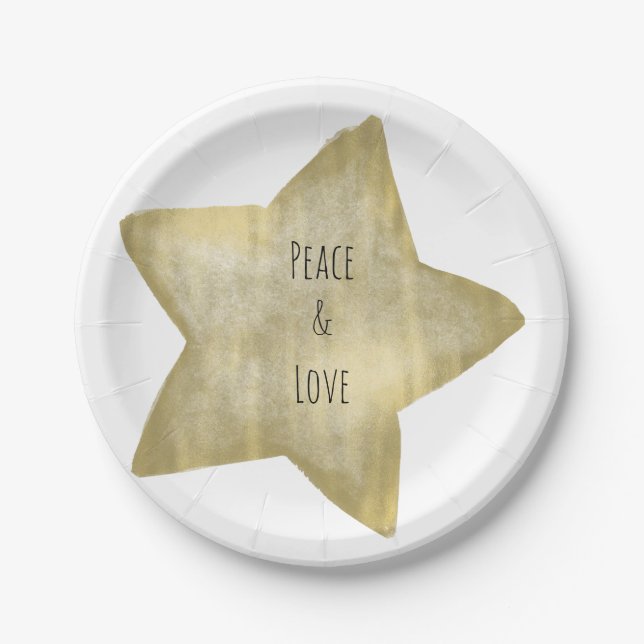 Assiettes En Carton Gold Star Peace Love (Devant)