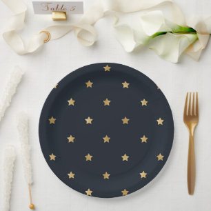 Assiettes En Carton Gold Stars sur Midnight Black