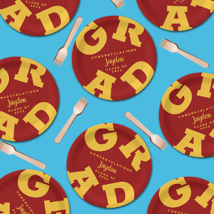 Assiettes En Carton Gold sur Cardinal Red Bold Graduation