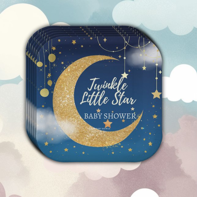 Assiettes En Carton Gold Twinkle Little Star Dreamy Baby shower (Créateur téléchargé)