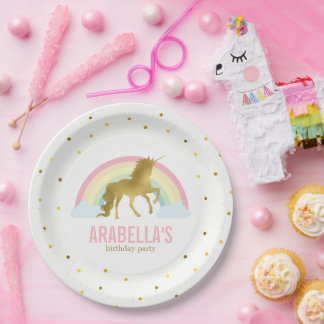 Assiettes En Carton Gold Unicorn Girls Birthday Party