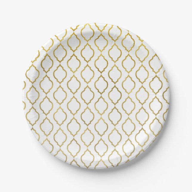 Assiettes En Carton Gold & White Marocain Glam Party (Devant)