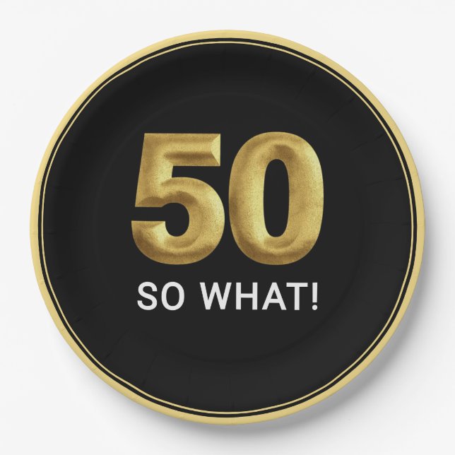 Assiettes En Carton Golden 50 So What Funny Birthday Party (Devant)