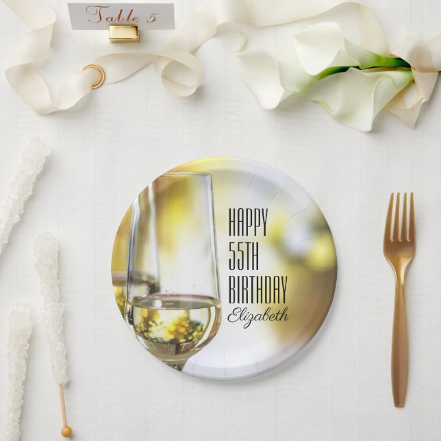 Assiettes En Carton Golden Bokeh Elegant 55e Anniversaire Verre de vin (Mariage)