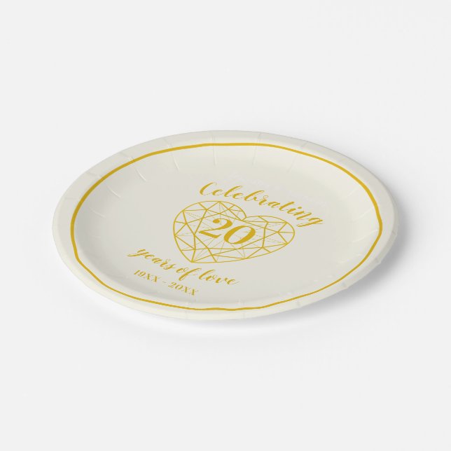 Assiettes En Carton Golden diamant anniversaire 20 ans fête personnali (Angle)