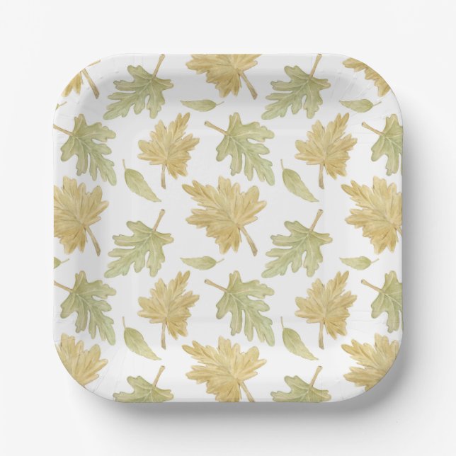 Assiettes En Carton Golden Fall Watercolor Leaves Thanksgiving  (Recto)