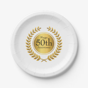 Assiettes En Carton Golden Laurel Wreath 50e anniversaire