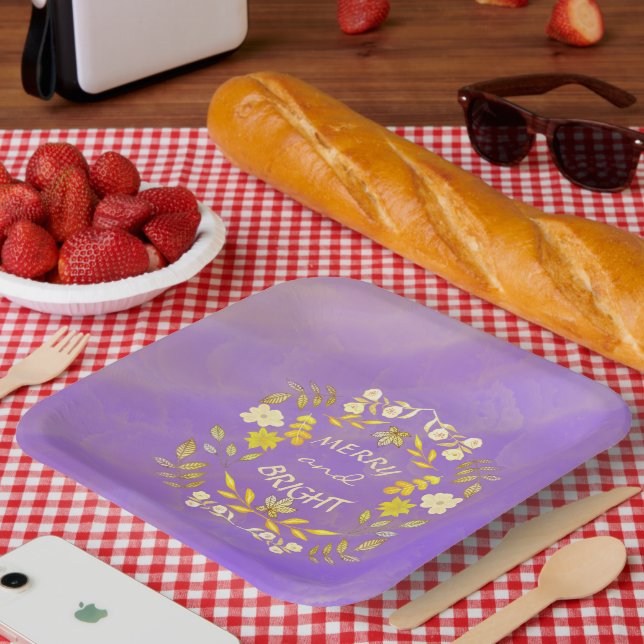 Assiettes En Carton GOLDEN MERRY ET BRIGHT personnalisé (Pique-nique)