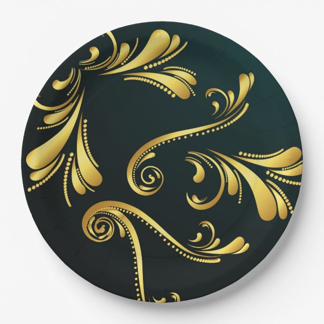 Assiettes En Carton Golden ornament paper plates (Devant)