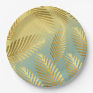 Assiettes En Carton Golden Palm Feuille Motif Ombre