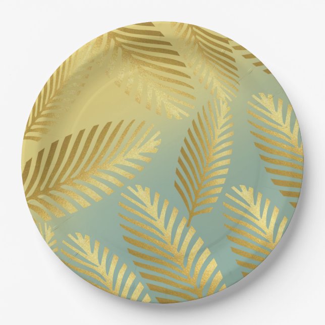 Assiettes En Carton Golden Palm Feuille Motif Ombre (Devant)