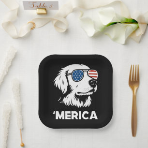 Assiettes En Carton Golden Retriever 4 juillet Merica