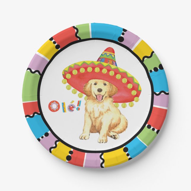 Assiettes En Carton Golden retriever de fiesta (Devant)