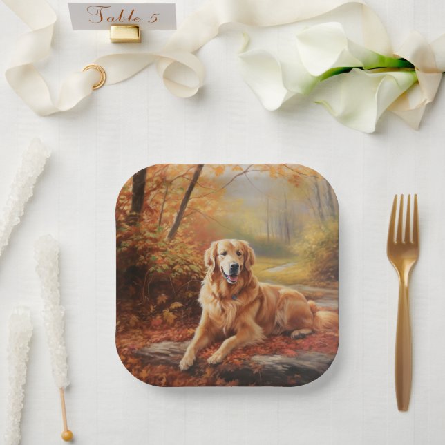Assiettes En Carton Golden Retriever en automne Leaves automne Inspire (Mariage)