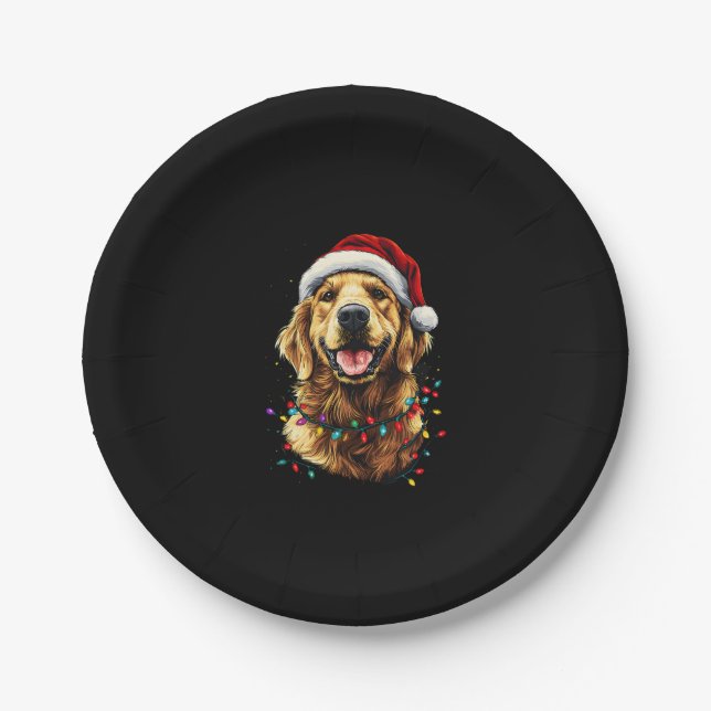 Assiettes En Carton Golden Retriever Funny dog Christmas Santa Hat lig (Devant)