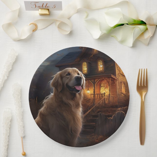 Assiettes En Carton Golden Retriever Halloween effroi (Mariage)