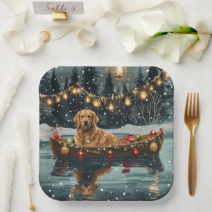 Assiettes En Carton Golden Retriever Noël Festive Voyage