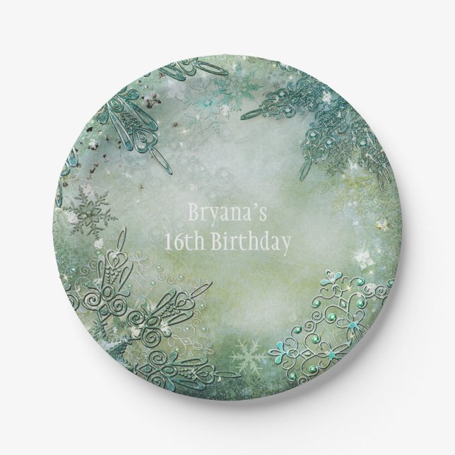 Assiettes En Carton Golden Snowflake Winter Wonderland Élégante fête (Devant)