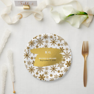 Assiettes En Carton Golden Snowflakes Festive Mariage de Noël