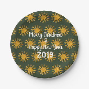 Assiettes En Carton Golden Snowflakes Texte personnalisé
