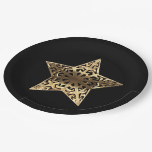 Assiettes En Carton Golden Star Black and Gold Festive Elégant