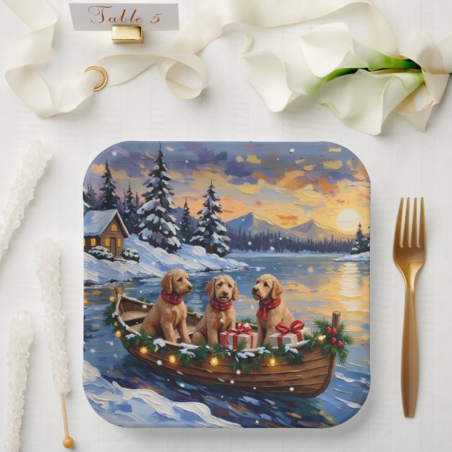 Assiettes En Carton Goldendoodle Christmas Boat Holiday (Mariage)