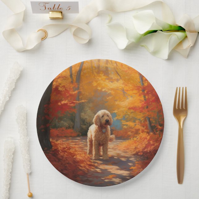 Assiettes En Carton Goldendoodle en automne Leaves Fall Inspire (Mariage)