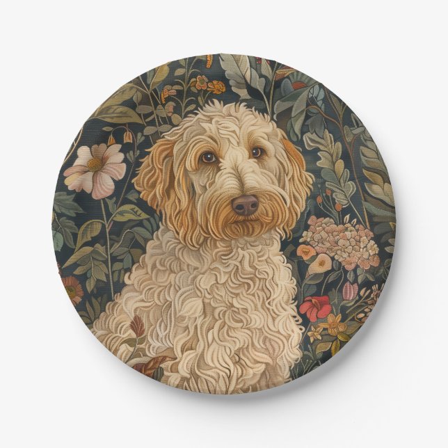 Assiettes En Carton Goldendoodle Garden Tapestry Anniversaire (Devant)