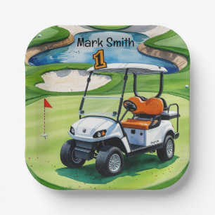 Assiettes En Carton Golf 1er anniversaire pour bébé golfeur sur vert