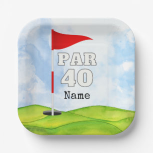 Assiettes En Carton Golf 40e anniversaire au golfeur avec drapeau de g