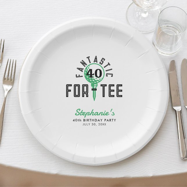 Assiettes En Carton Golf 40e anniversaire Fantastique pour le tee blan (Golf 40th Birthday Party Fantastic For-Tee White Paper Plates
)