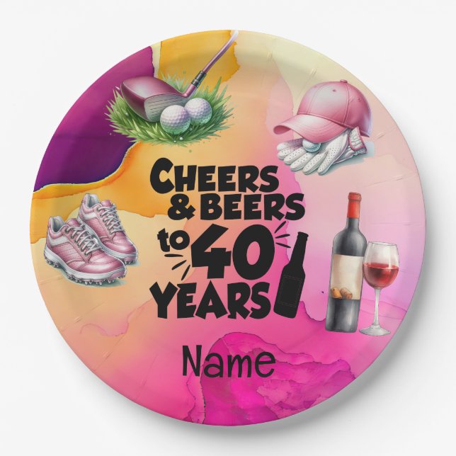 Assiettes En Carton Golf 40e anniversaire pour femme golfeuse (Devant)