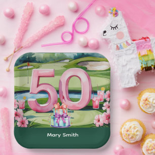 Assiettes En Carton Golf 50e anniversaire avec le numéro 50