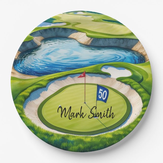 Assiettes En Carton Golf 50e anniversaire sur Golf Course (Devant)