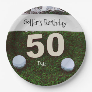 Assiettes En Carton Golf 50th Anniversaire du golfeur avec balles sur
