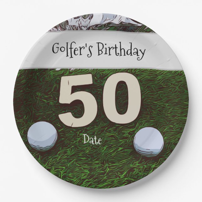Assiettes En Carton Golf 50th Anniversaire du golfeur avec balles sur  (Devant)