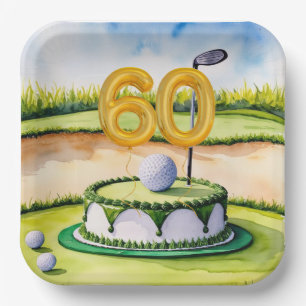 Assiettes En Carton Golf 60e anniversaire avec gâteau pour golfeur