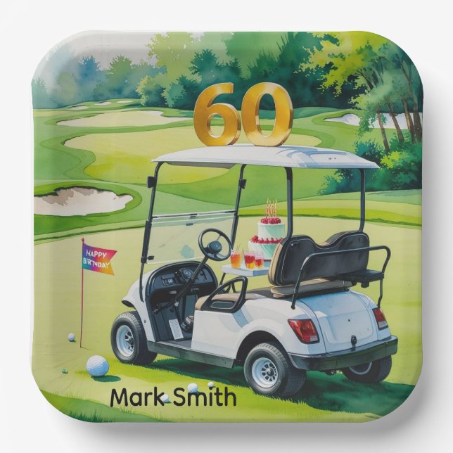 Assiettes En Carton Golf 60e anniversaire avec Golf Panier sur mettre  (Recto)