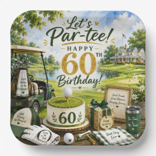 Assiettes En Carton Golf 60e anniversaire avec voiturette de golf sur