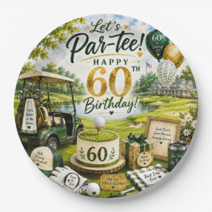 Assiettes En Carton Golf 60e anniversaire avec voiturette de golf sur