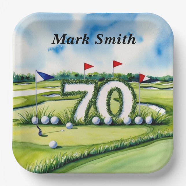 Assiettes En Carton Golf 70e anniversaire pour golfeur (Recto)