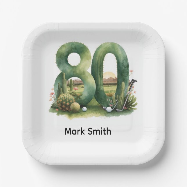 Assiettes En Carton Golf 80th Birthday with golf ball  Arizona golfer (Recto)