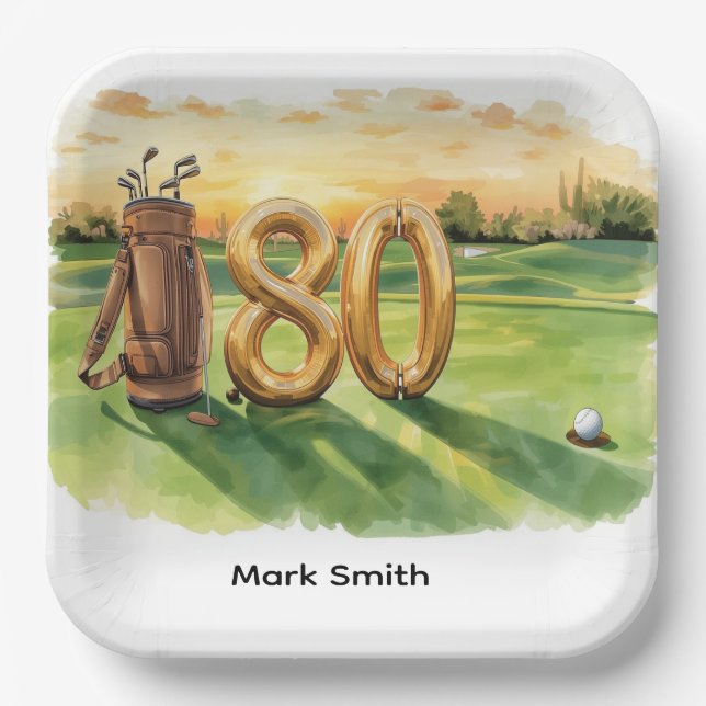 Assiettes En Carton Golf 80th Birthday with golf ball  Arizona golfer (Recto)