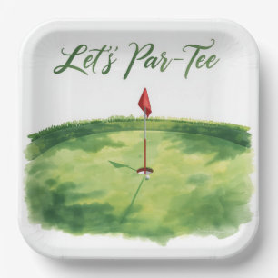 Assiettes En Carton Golf Allons-y sur le départ avec un drapeau de gol